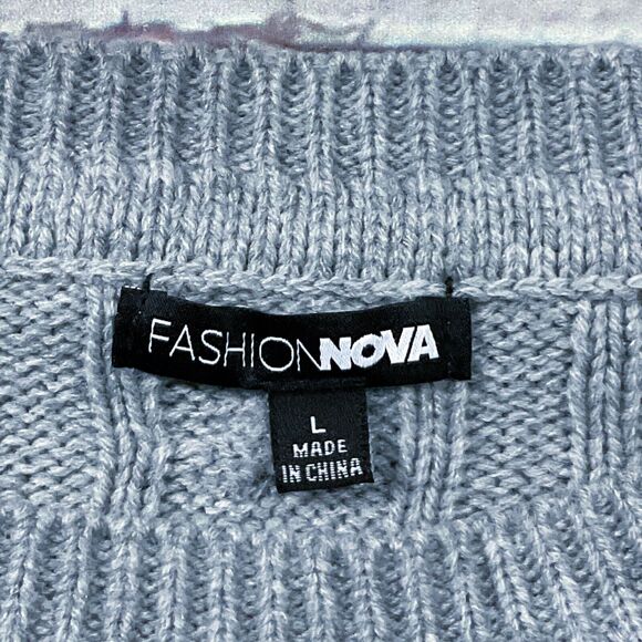 Fashion Nova Womens Sweater size Large Gray Cable Knit Cropped Long Sleeves Top - Picture 4 of 8
